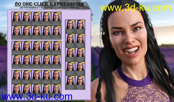 Energetic Life Expressions for Genesis 8 Female and Babina 8模型的图片6