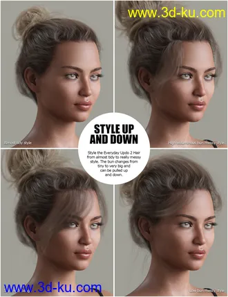 3D打印模型Everyday Updo 2 Hair for Genesis 3 and 8的图片
