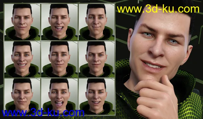 Faces of Our Hero - Expressions for Genesis 8 Male and Nix 8模型的图片2