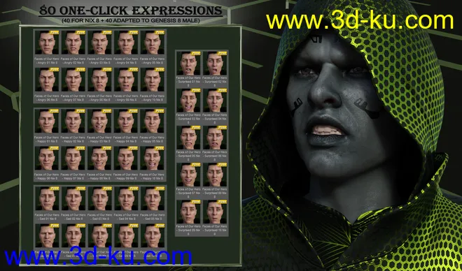Faces of Our Hero - Expressions for Genesis 8 Male and Nix 8模型的图片6