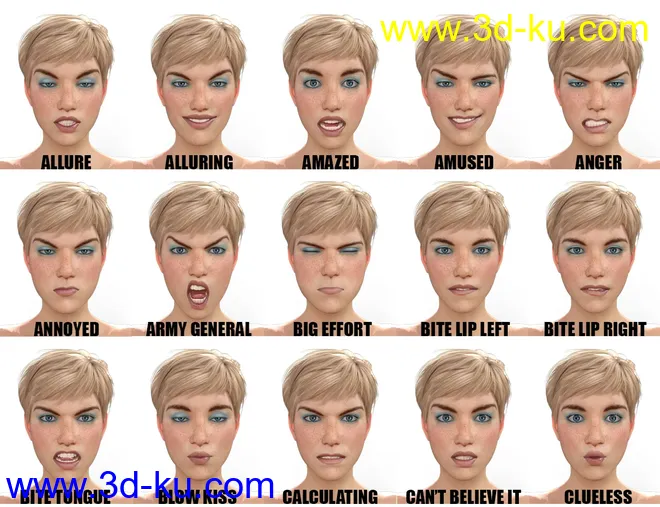 Genesis 8 Female(s) Expressions & Face aniBlocks模型的图片1