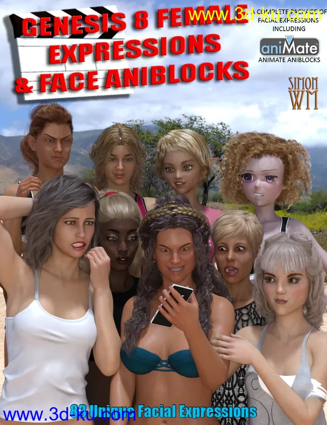 Genesis 8 Female(s) Expressions & Face aniBlocks模型的图片2