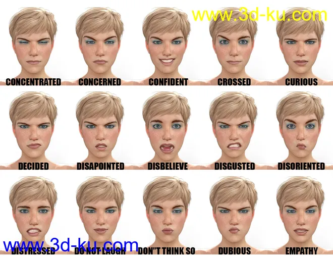 Genesis 8 Female(s) Expressions & Face aniBlocks模型的图片3