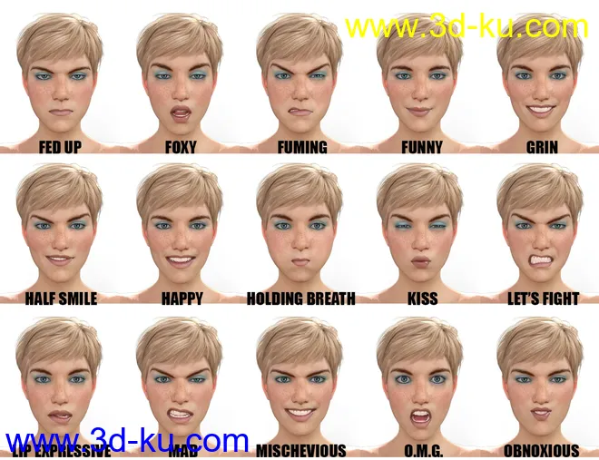 Genesis 8 Female(s) Expressions & Face aniBlocks模型的图片4