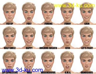 3D打印模型Genesis 8 Female(s) Expressions & Face aniBlocks的图片