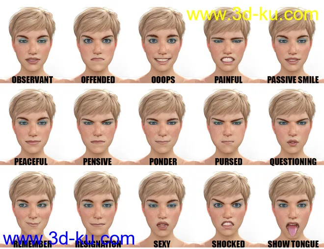 Genesis 8 Female(s) Expressions & Face aniBlocks模型的图片5