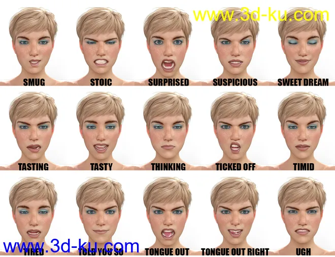 Genesis 8 Female(s) Expressions & Face aniBlocks模型的图片6