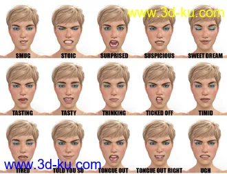 3D打印模型Genesis 8 Female(s) Expressions & Face aniBlocks的图片