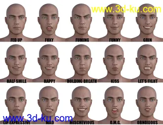3D打印模型Genesis 8 Male(s) Expressions & Face aniBlocks的图片