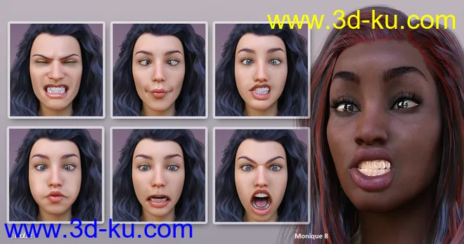 Grimaces - Dialable & One-Click Expressions for Genesis 8 Female模型的图片5
