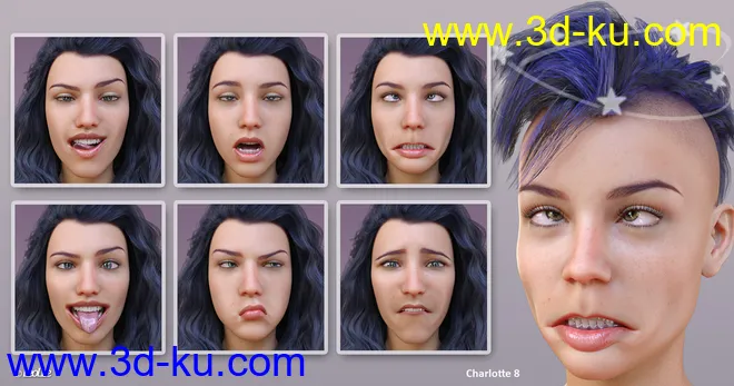 Grimaces - Dialable & One-Click Expressions for Genesis 8 Female模型的图片6