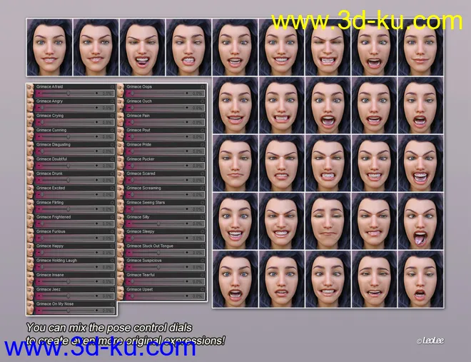 Grimaces - Dialable & One-Click Expressions for Genesis 8 Female模型的图片8