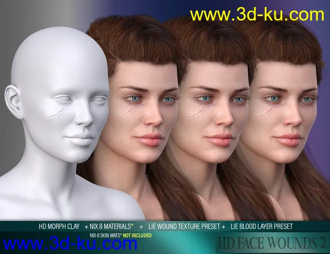 HD Face Wounds 2 for Genesis 3 & 8 Female(s)模型的图片3