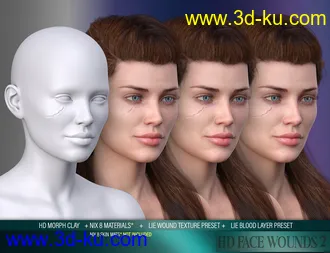 3D打印模型HD Face Wounds 2 for Genesis 3 & 8 Female(s)的图片