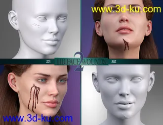 3D打印模型HD Face Wounds 2 for Genesis 3 & 8 Female(s)的图片