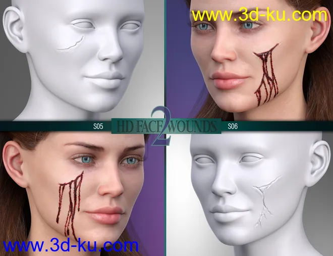 HD Face Wounds 2 for Genesis 3 & 8 Female(s)模型的图片8