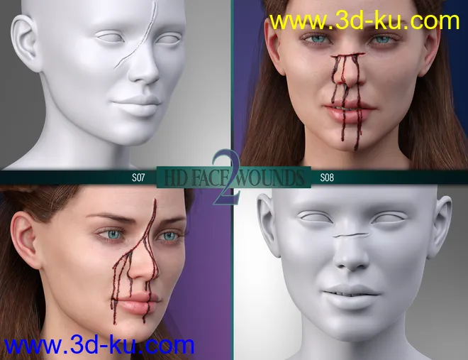 HD Face Wounds 2 for Genesis 3 & 8 Female(s)模型的图片9
