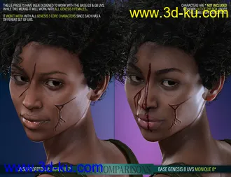 3D打印模型HD Face Wounds 2 for Genesis 3 & 8 Female(s)的图片