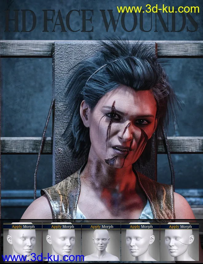 HD Face Wounds for Genesis 3 & 8 Female(s)模型的图片1