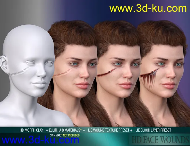 HD Face Wounds for Genesis 3 & 8 Female(s)模型的图片3
