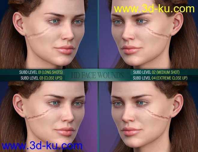 HD Face Wounds for Genesis 3 & 8 Female(s)模型的图片5