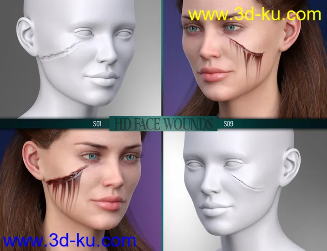 HD Face Wounds for Genesis 3 & 8 Female(s)模型的图片6