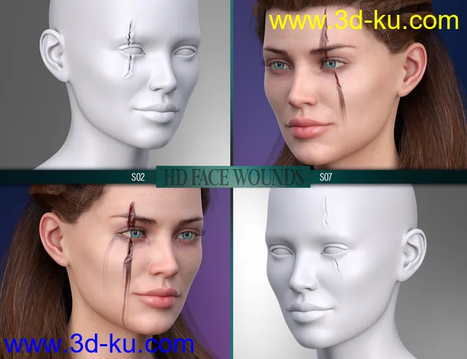 HD Face Wounds for Genesis 3 & 8 Female(s)模型的图片7
