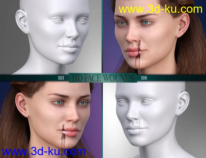 HD Face Wounds for Genesis 3 & 8 Female(s)模型的图片8