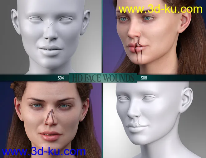 HD Face Wounds for Genesis 3 & 8 Female(s)模型的图片9
