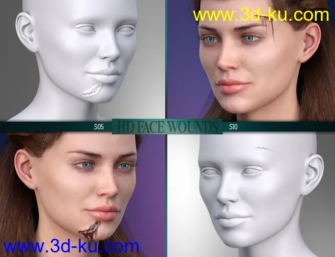 HD Face Wounds for Genesis 3 & 8 Female(s)模型的图片10