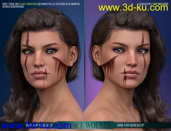 HD Face Wounds for Genesis 3 & 8 Female(s)模型的图片11