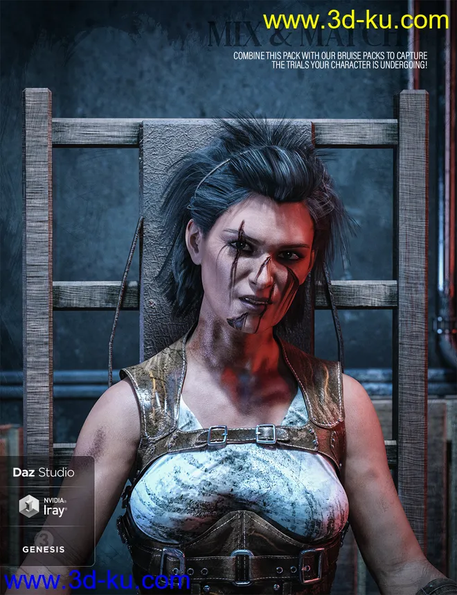 HD Face Wounds for Genesis 3 & 8 Female(s)模型的图片16