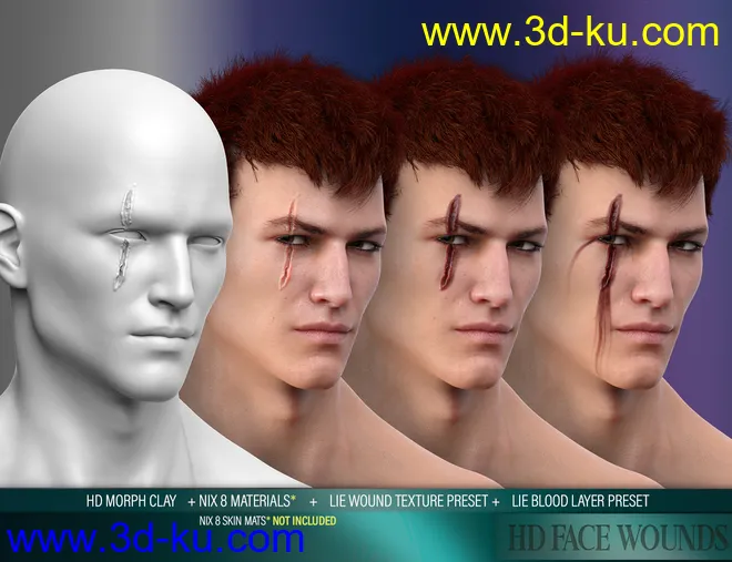 HD Face Wounds for Genesis 3 & 8 Male(s)模型的图片2