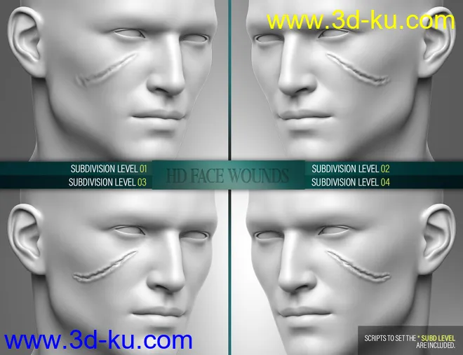 HD Face Wounds for Genesis 3 & 8 Male(s)模型的图片3
