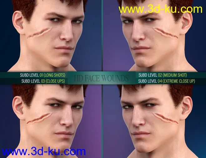 HD Face Wounds for Genesis 3 & 8 Male(s)模型的图片4