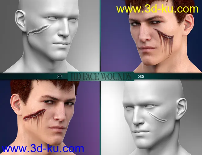 HD Face Wounds for Genesis 3 & 8 Male(s)模型的图片5