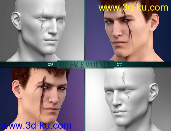 HD Face Wounds for Genesis 3 & 8 Male(s)模型的图片6
