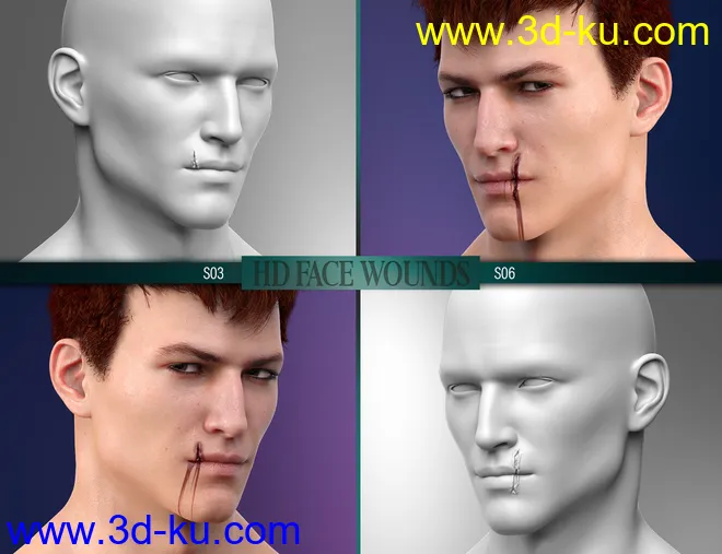 HD Face Wounds for Genesis 3 & 8 Male(s)模型的图片7
