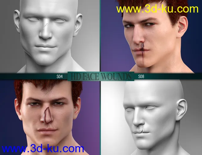 HD Face Wounds for Genesis 3 & 8 Male(s)模型的图片8