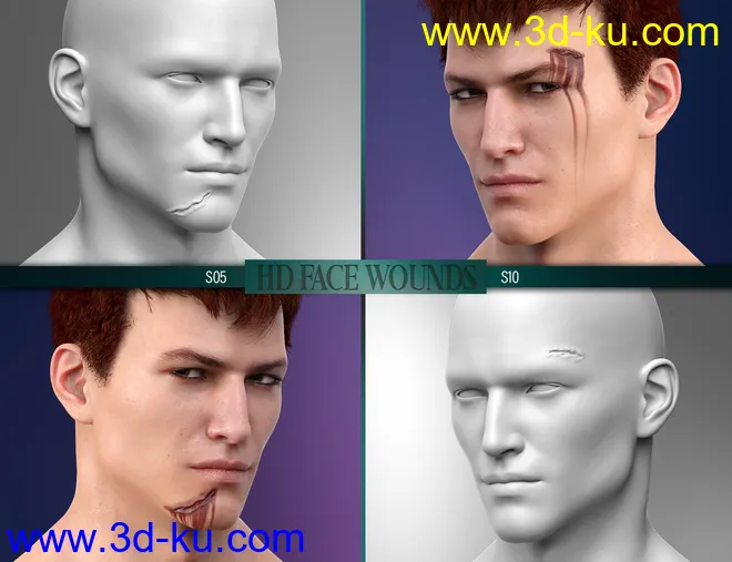 HD Face Wounds for Genesis 3 & 8 Male(s)模型的图片9