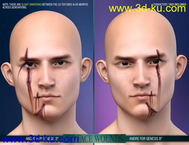 HD Face Wounds for Genesis 3 & 8 Male(s)模型的图片10