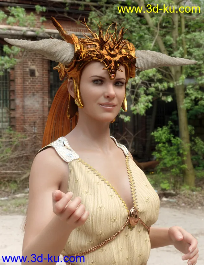 Horned Fantasy Headdress for Genesis 3 and 8模型的图片1