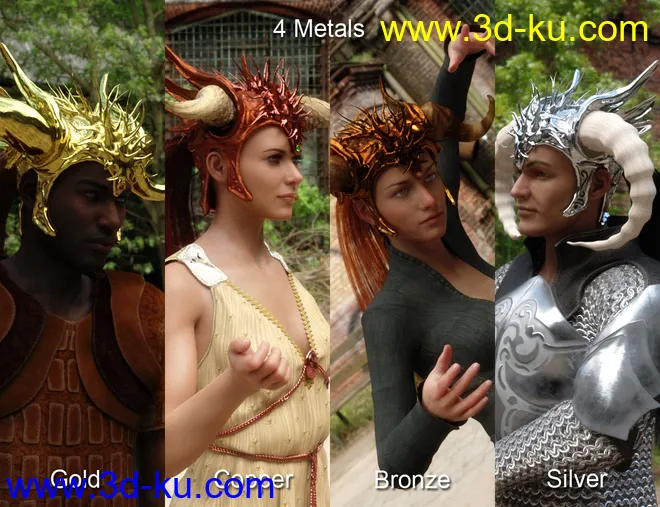 Horned Fantasy Headdress for Genesis 3 and 8模型的图片3
