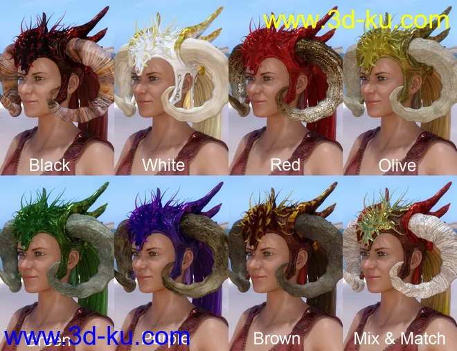 Horned Fantasy Headdress for Genesis 3 and 8模型的图片5