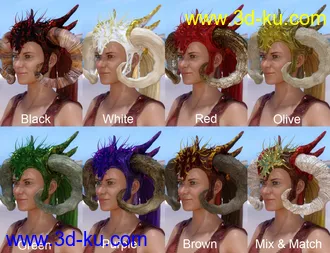 3D打印模型Horned Fantasy Headdress for Genesis 3 and 8的图片