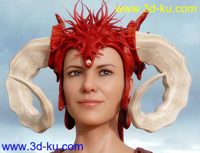 Horned Fantasy Headdress for Genesis 3 and 8模型的图片10