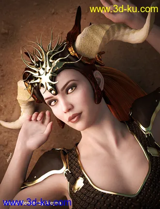3D打印模型Horned Fantasy Headdress for Genesis 3 and 8的图片