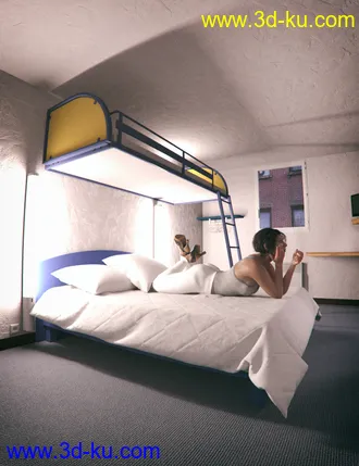 3D打印模型Hotel Bunk Bed Room的图片