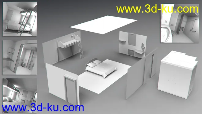 Hotel Bunk Bed Room模型的图片6