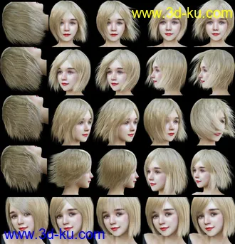 3D打印模型HS Keicy Short Hair with dForce for Genesis 8 Female(s)的图片